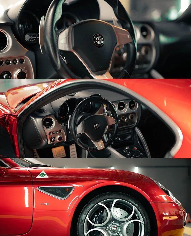 Alfa Romeo 8C Competizione interior and rear three-quarter view at Artec Automotive