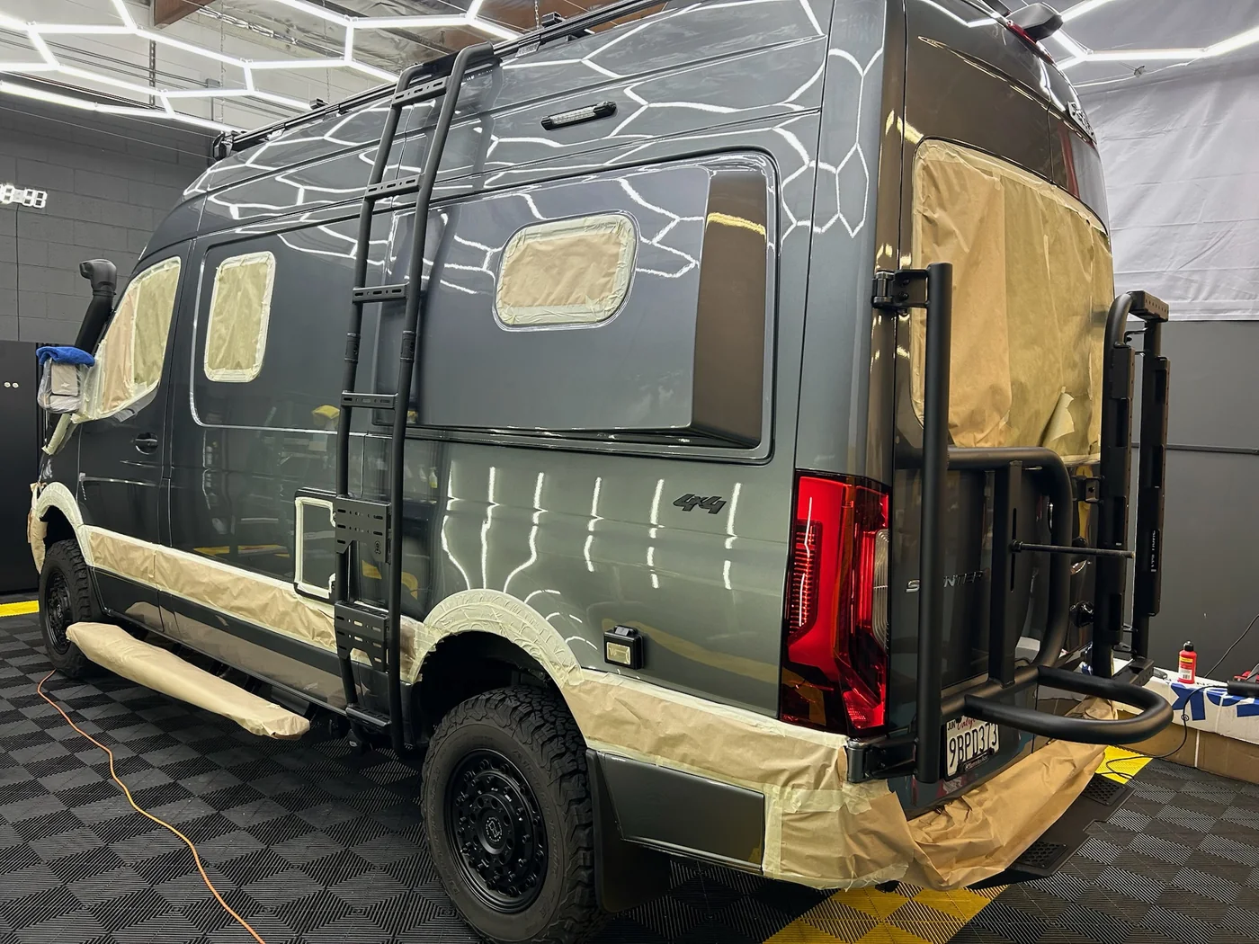 Mercedes-Benz Sprinter van masked and prepared for detailing work