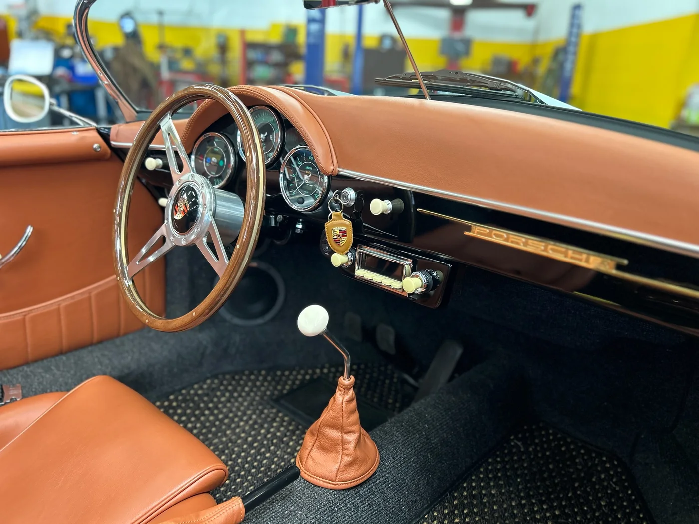 Dashboard and gauges of a restored Porsche 356 Speedster