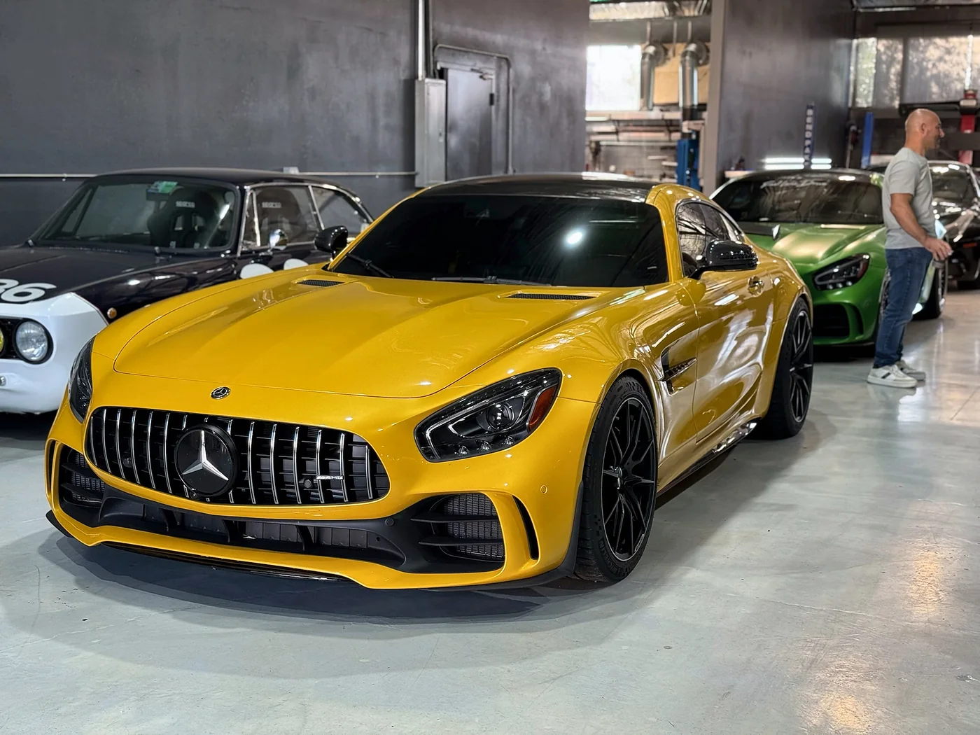 Yellow Mercedes-AMG GT R in the Artec Automotive workshop