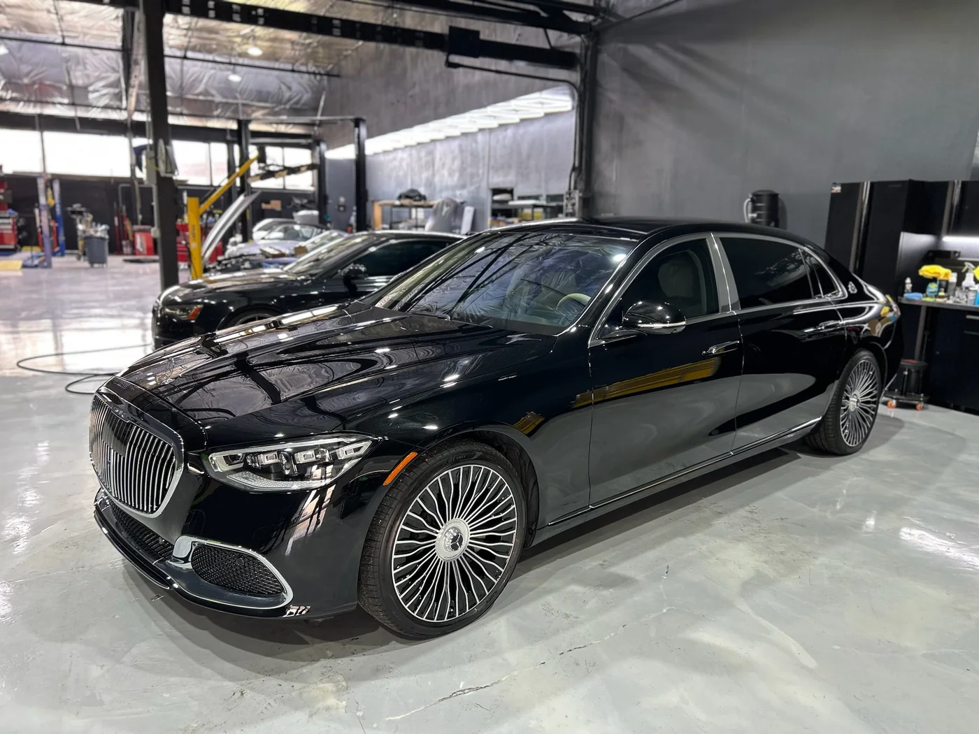 Black Mercedes-Maybach S-Class saloon in for service at Artec Automotive