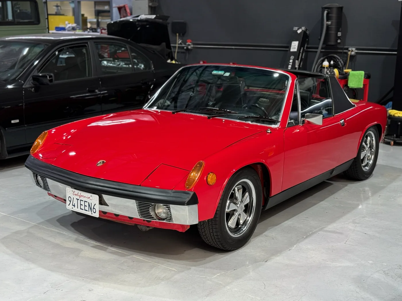 Red Porsche 914 classic sports car in the Artec Automotive workshop